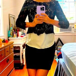 Banana Republic XXS petite black lace dress shirt with white lining